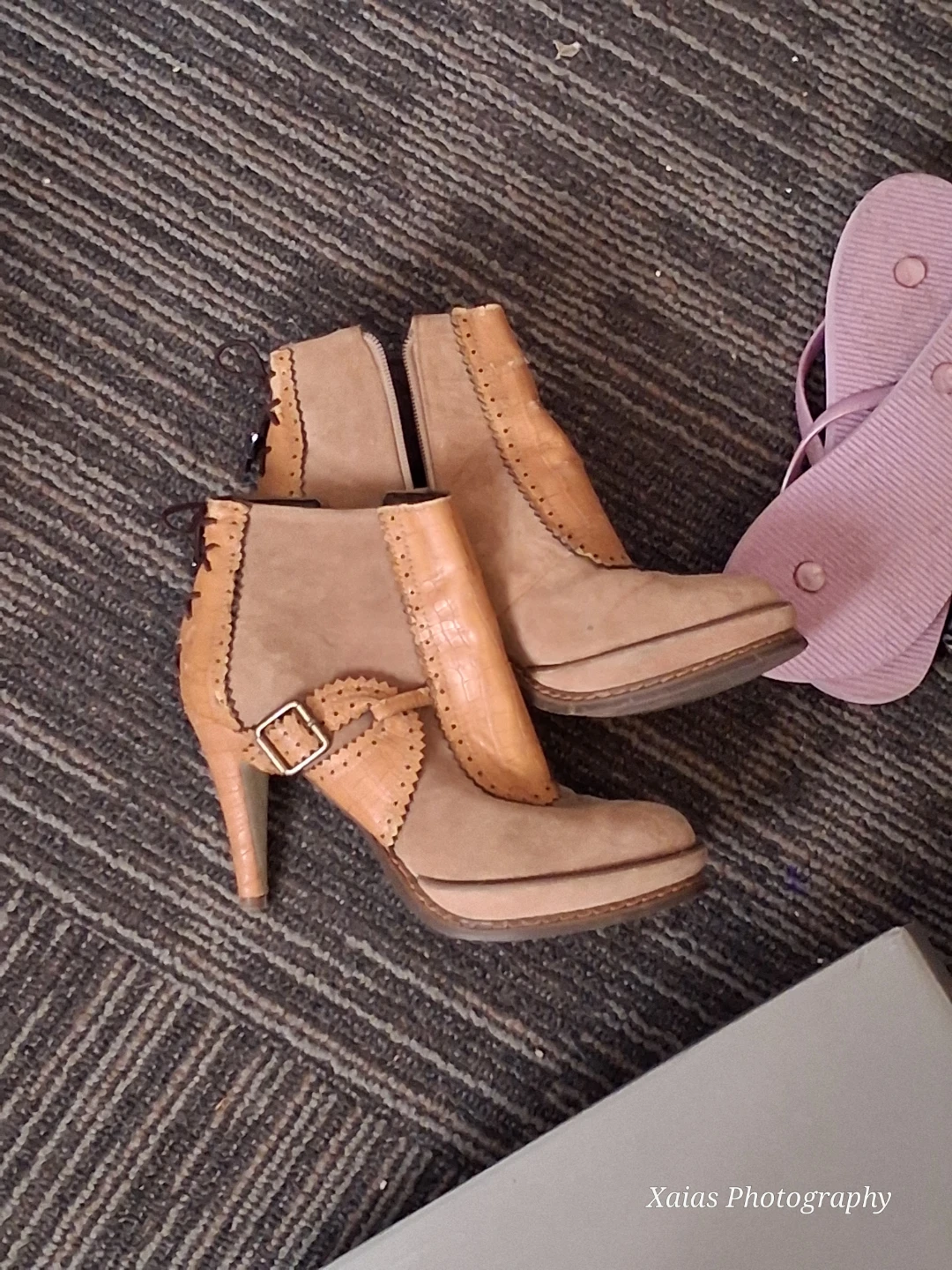 Tan Suede & Faux Leather Ankle Boots