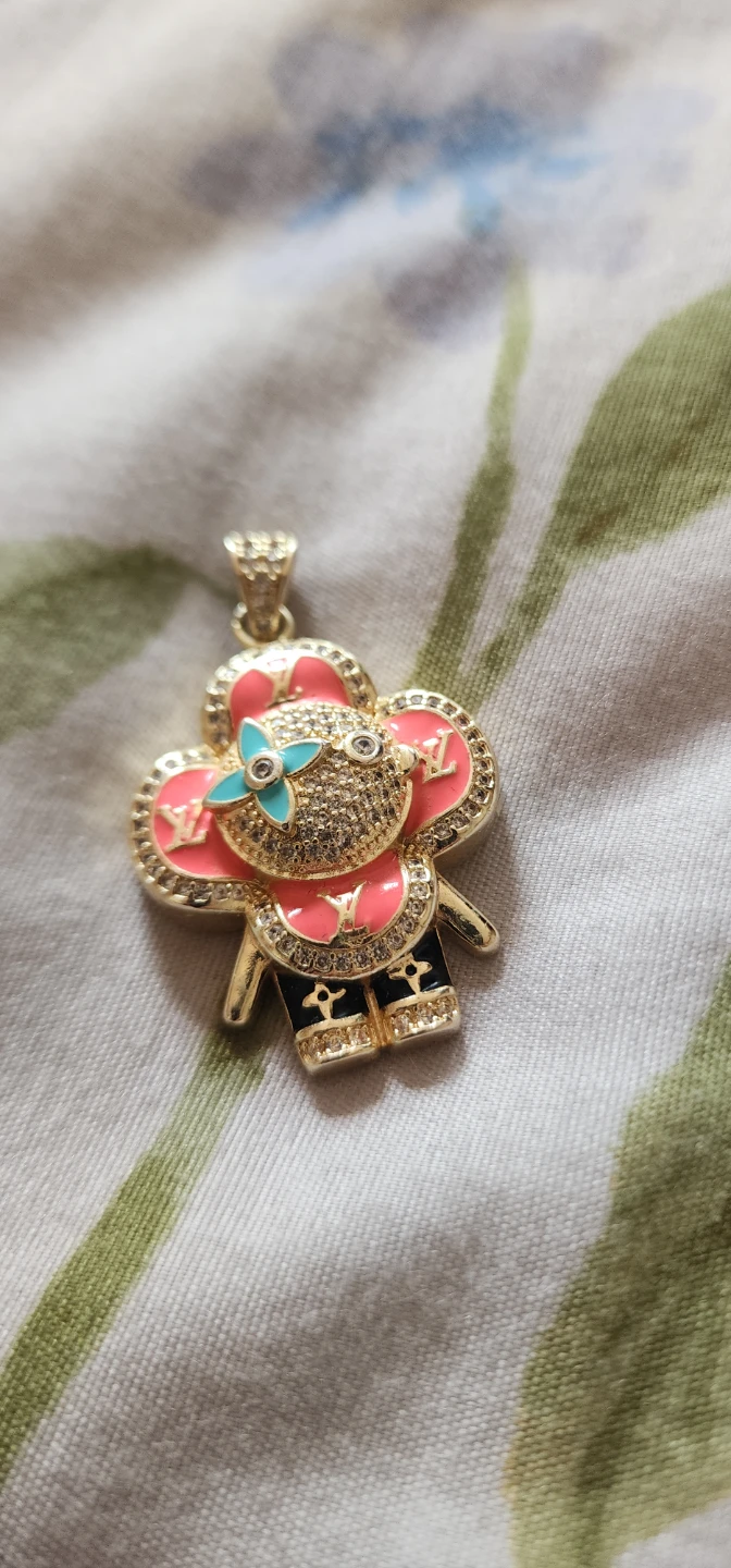 Gold platted Charm Pendant with Pink and Blue Enamel
