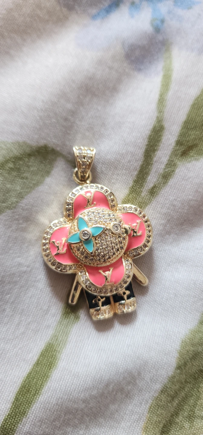 Gold platted Charm Pendant with Pink and Blue Enamel - photo 4