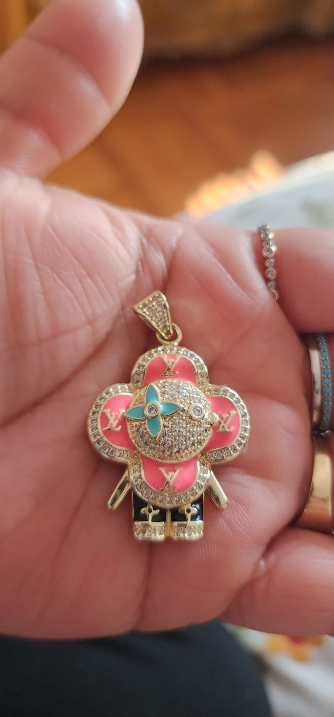 Gold platted Charm Pendant with Pink and Blue Enamel - photo 5