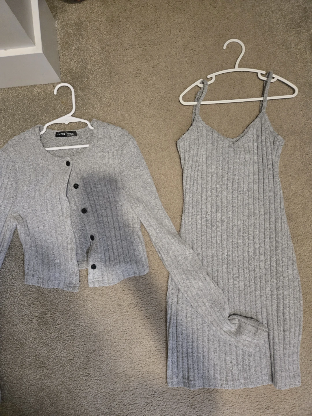 XS Grey Ribbed Cardigan and Dress Set