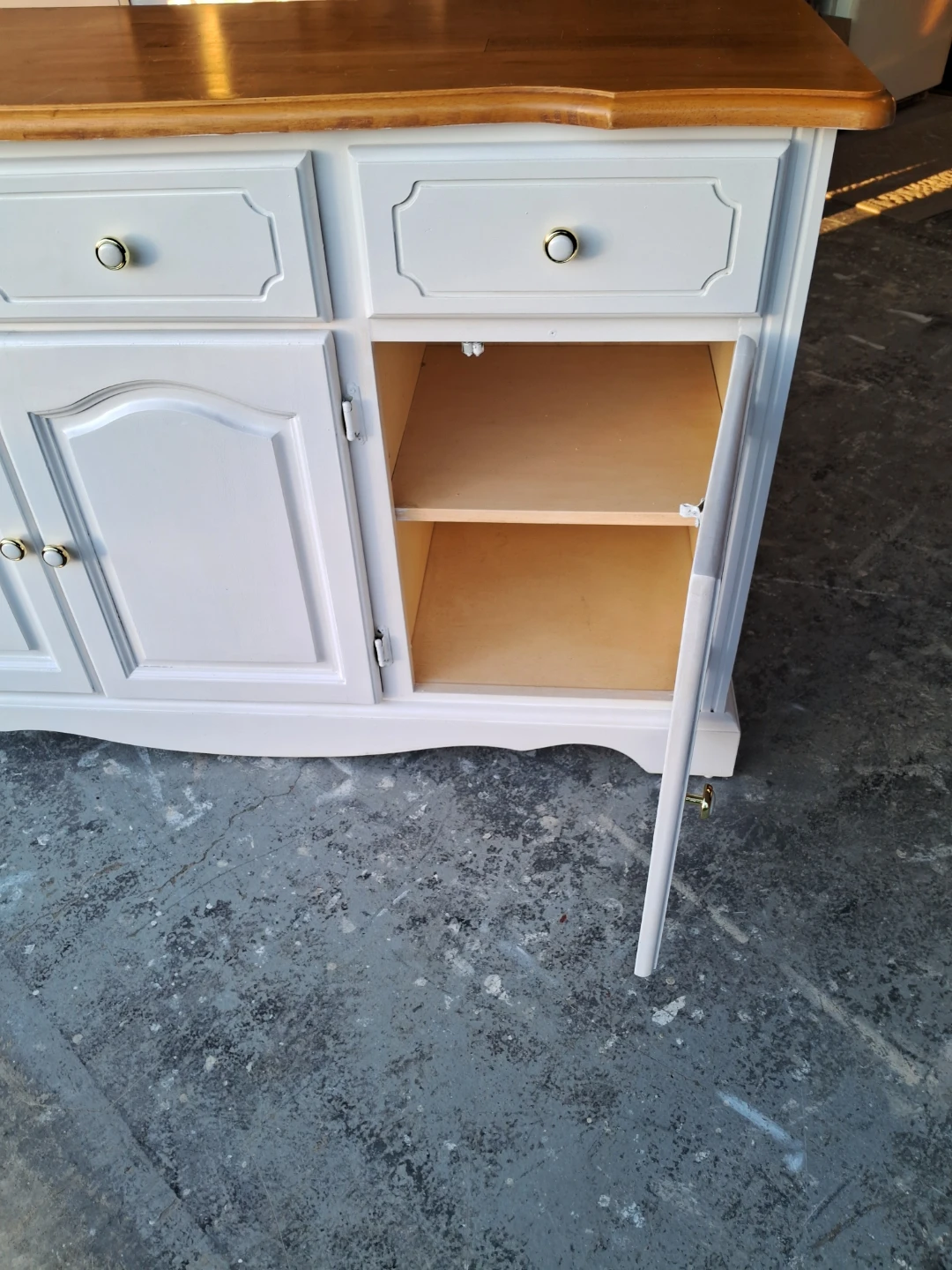 White Buffet Cabinet with Wood Top - photo 2