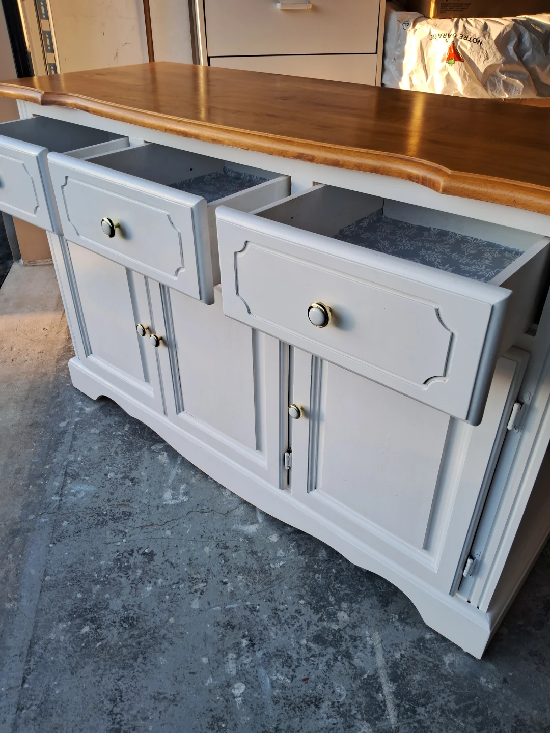 White Buffet Cabinet with Wood Top - photo 3