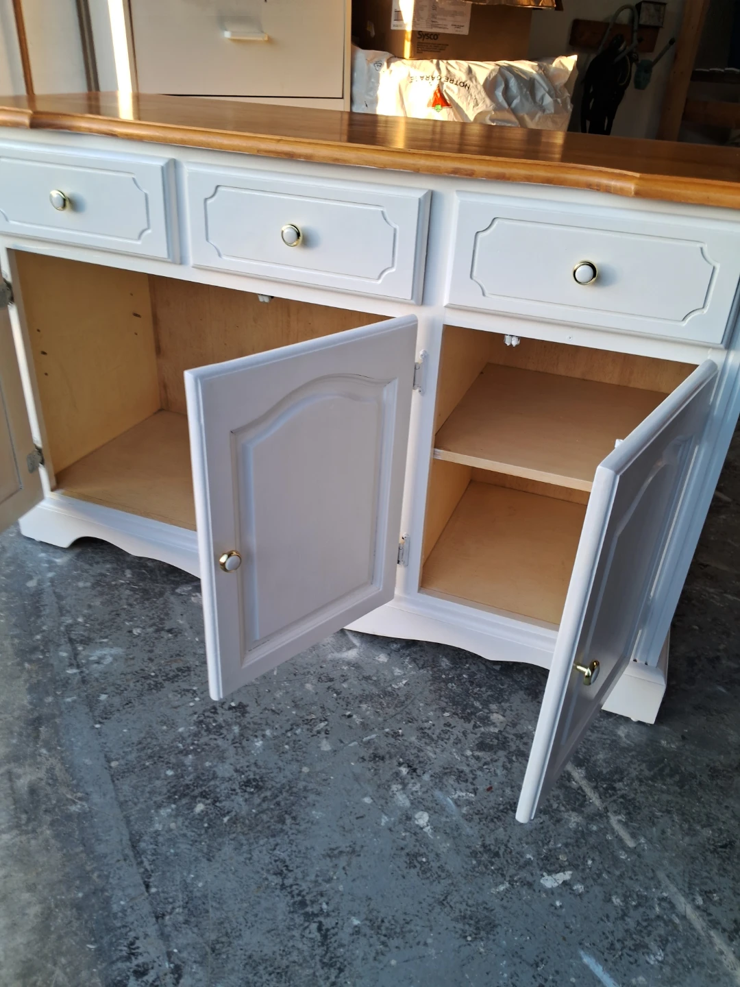 White Buffet Cabinet with Wood Top - photo 4