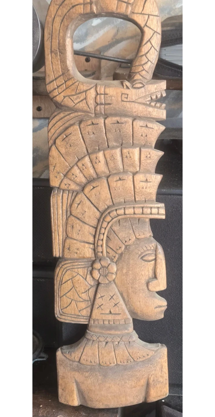Carved Wooden Figure with Serpent Detail - photo 2