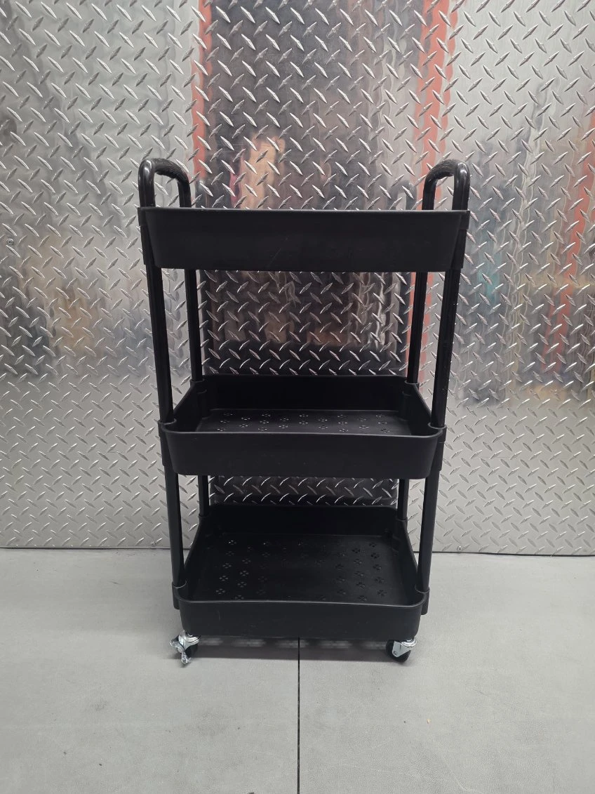 3-Tier Black Plastic Rolling Utility Storage Cart with Wheels