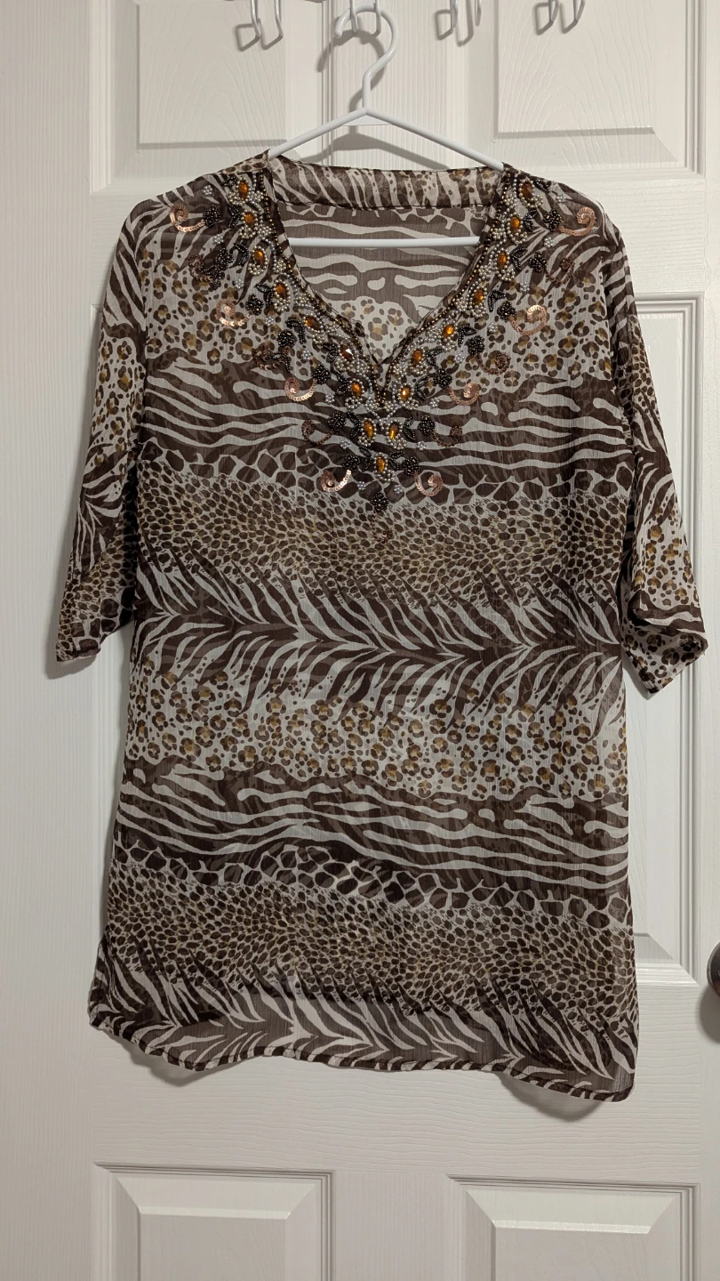 Women's Sheer Animal Print Tunic Top