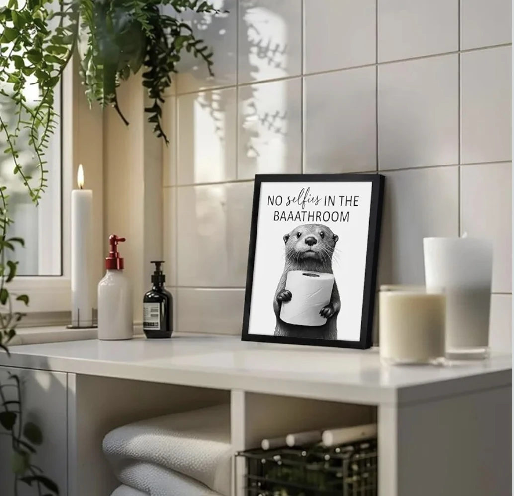 Funny Bathroom Art Print on Canvas 8"x10" Framed - photo 2