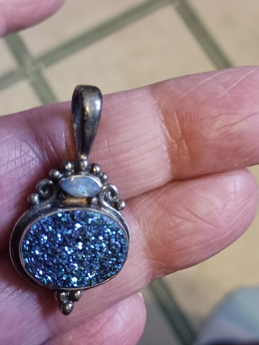 Sajen Sterling Silver Blue Druzy Pendant with Opal - photo 2