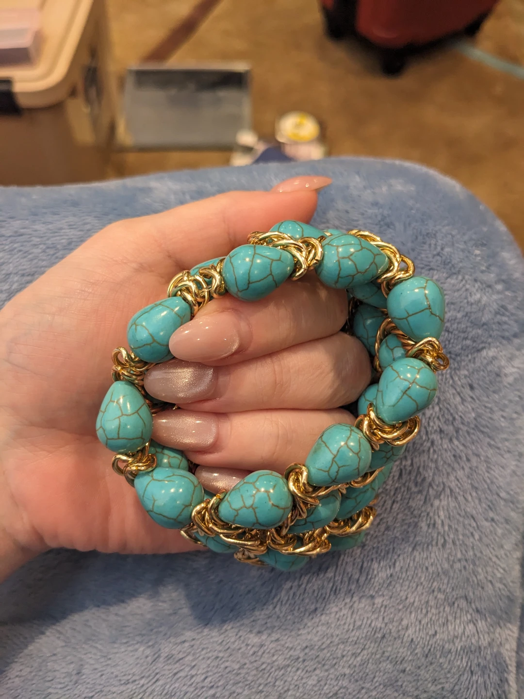 ⚽ Teal and Gold-tone Stretch Bracelet - photo 3
