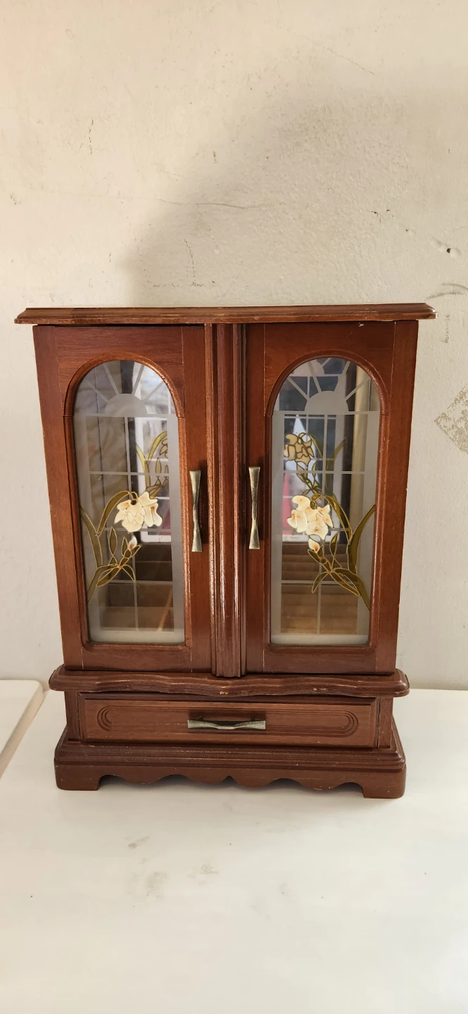 Wooden Jewelry Box with Mirror and Drawers