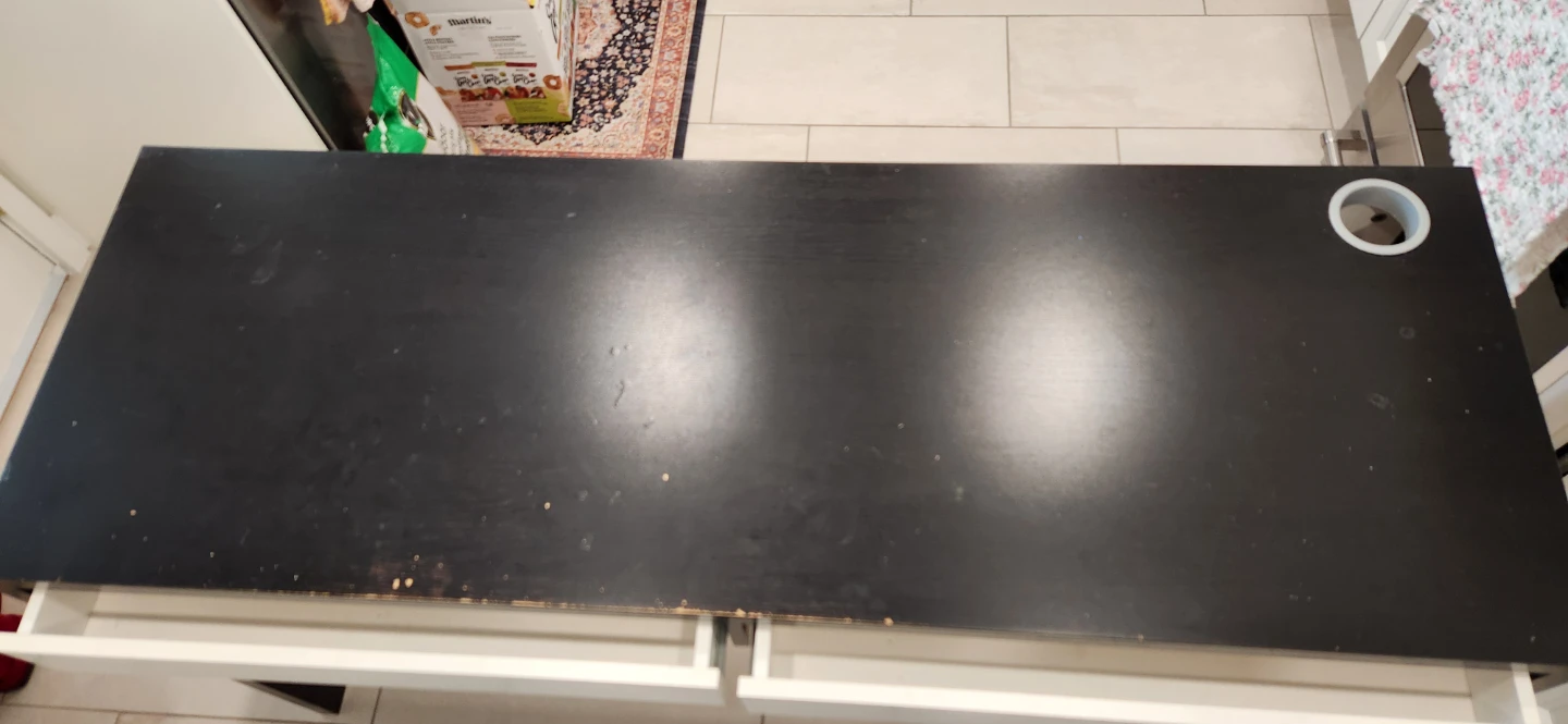 Black Top Desk with White Drawers D19 5/8 x W 56" x H 19 1/2