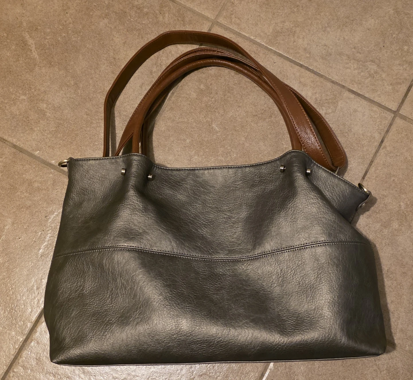 Grey Faux Leather Bag 3 pieces