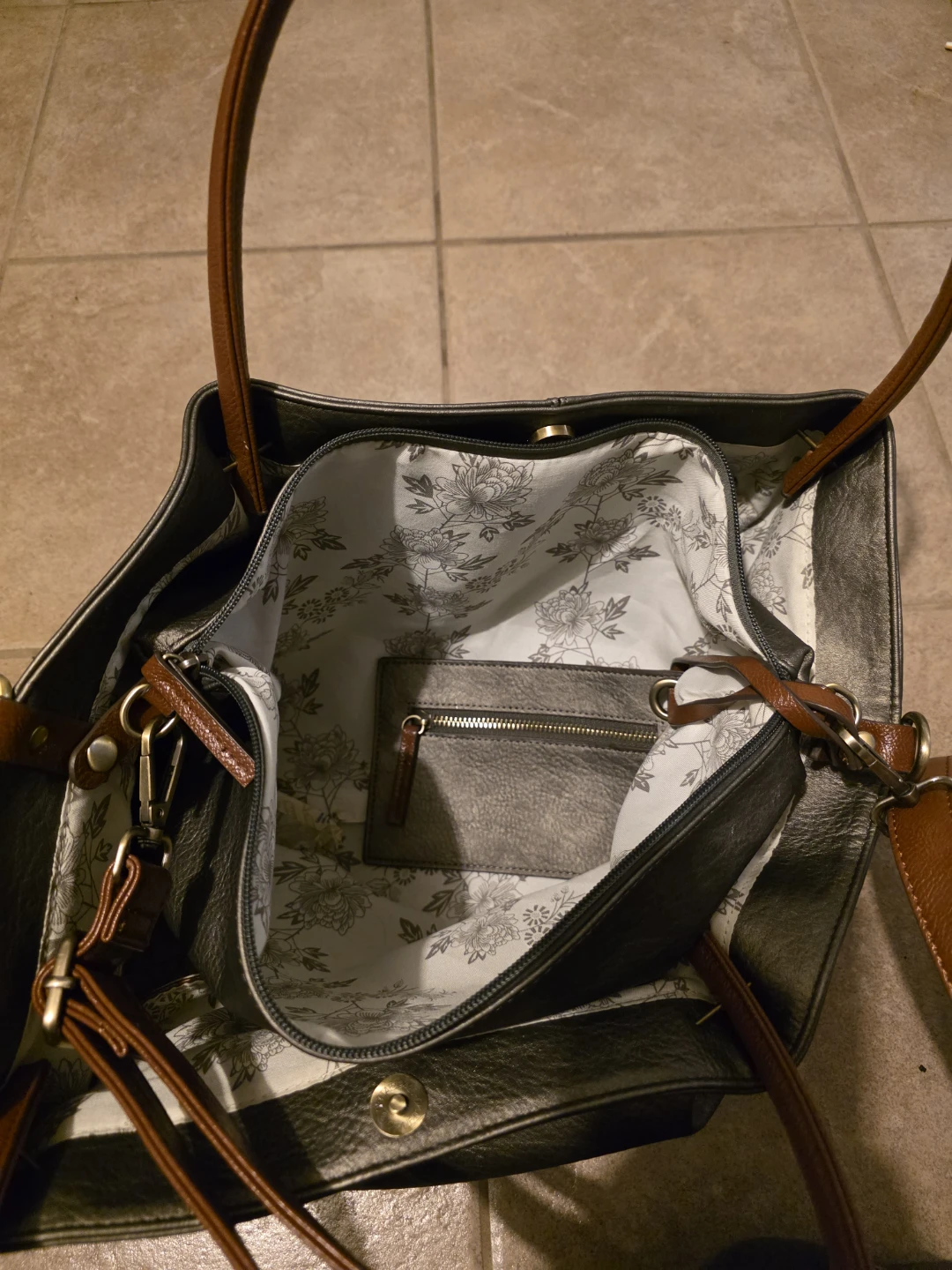 Grey Faux Leather Bag 3 pieces - photo 3