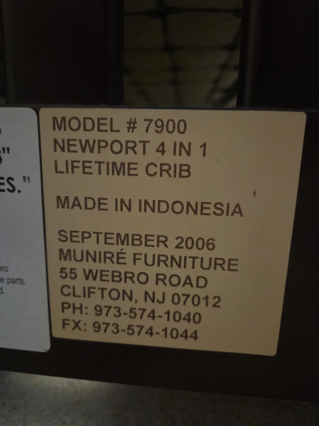 Munire Newport 4-in-1 Lifetime Crib Model # 7900 - photo 3