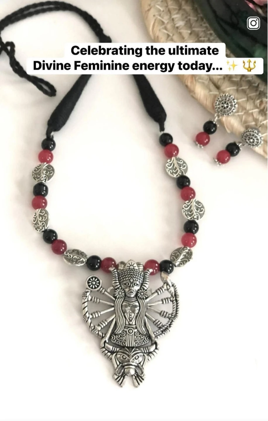 Necklace and Earring Set with Goddess Durga Pendant