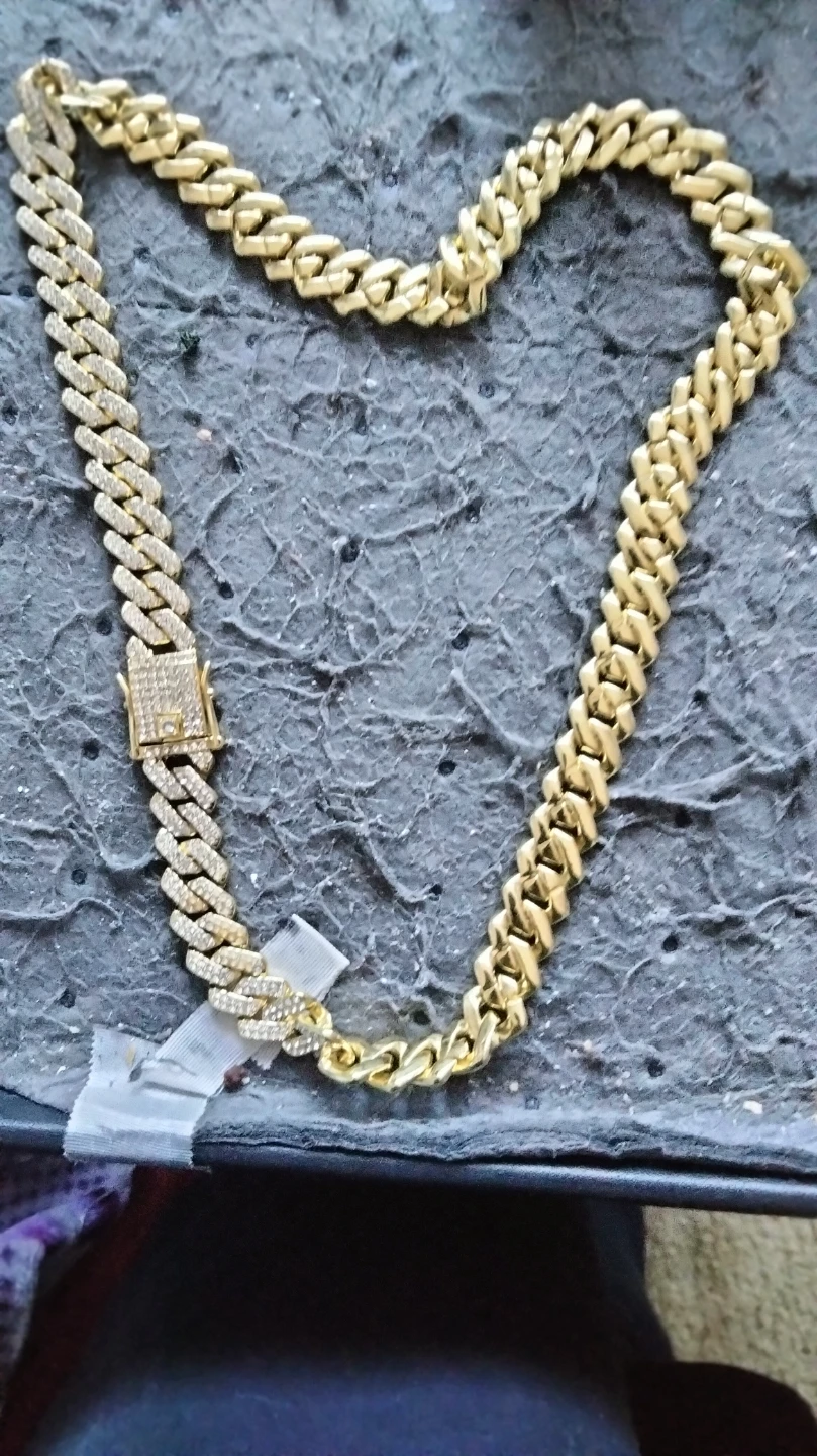 Gold Cuban Link Chain with Rhinestones