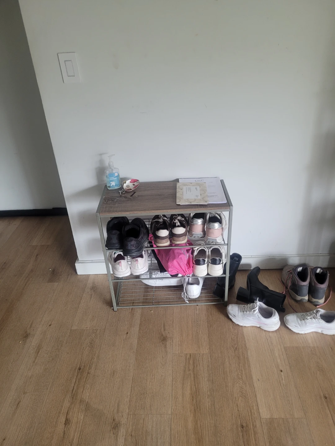 3-Tier Metal Shoe Rack with Wooden Top