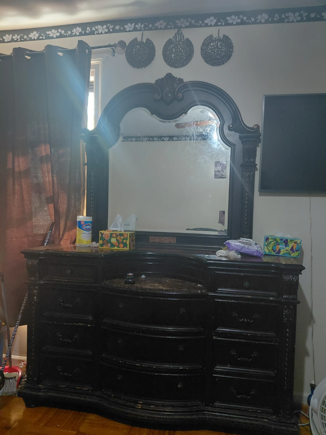 Dark Wood Dresser with Mirror