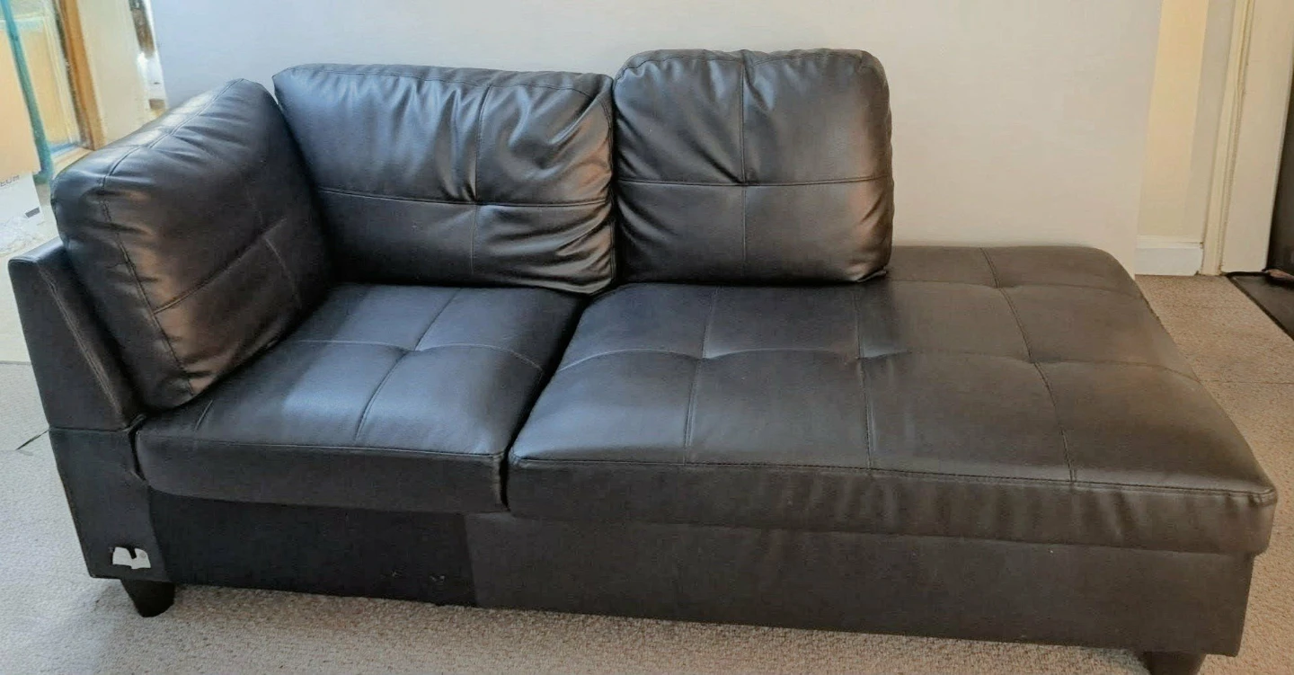 Black Faux Leather Sectional Sofa with storage 6 seater