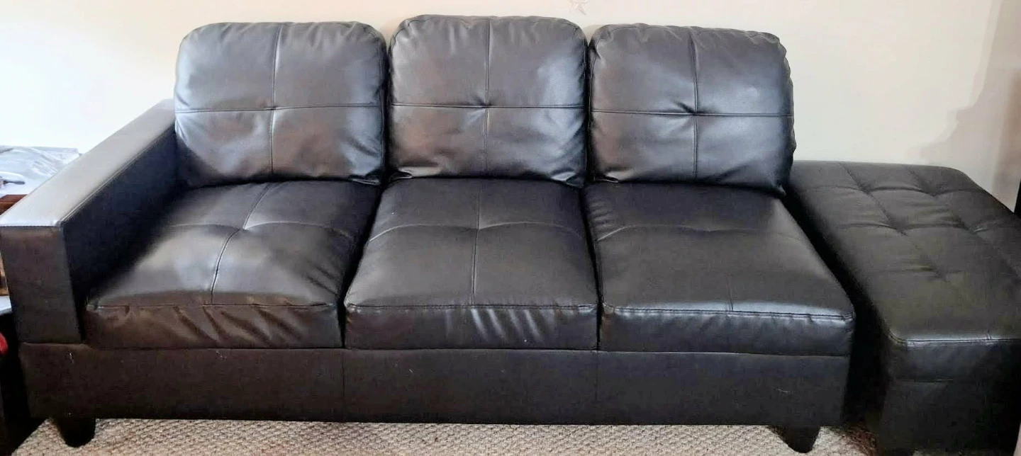 Black Faux Leather Sectional Sofa with storage 6 seater - photo 2