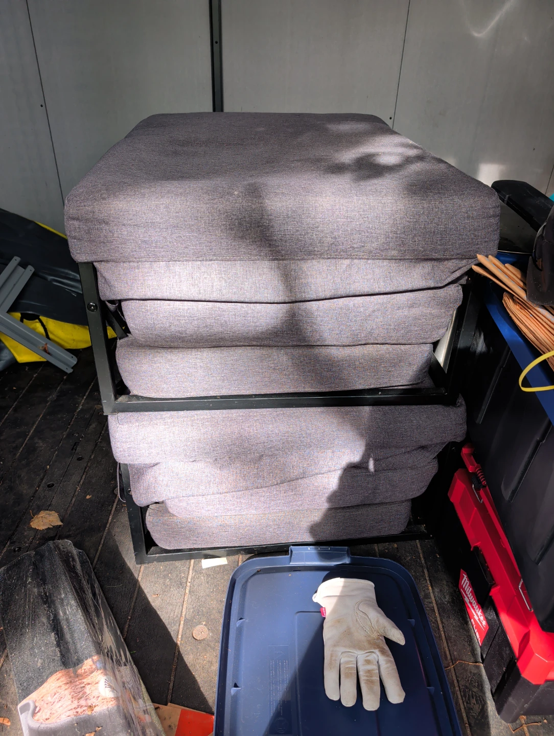 Grey Fabric Ottoman / fold out seat and bed x2