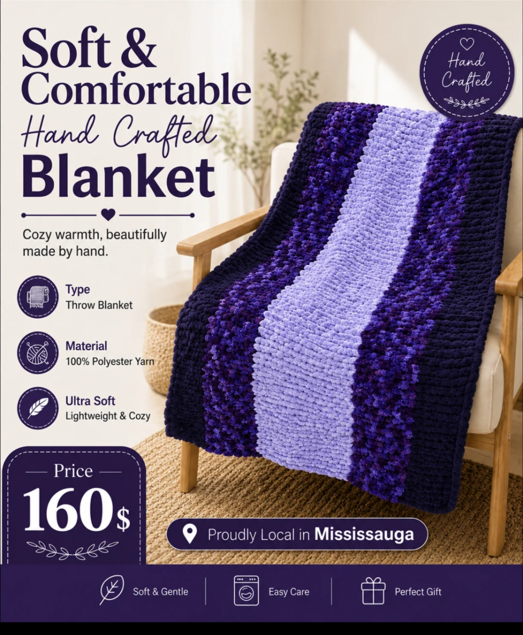 Handcrafteted Throw Blanket - Purple Ombre ( 60 X 45 Inches) - photo 2