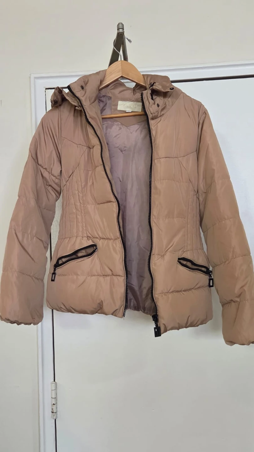 Womens Beige Puffer Jacket with Hood