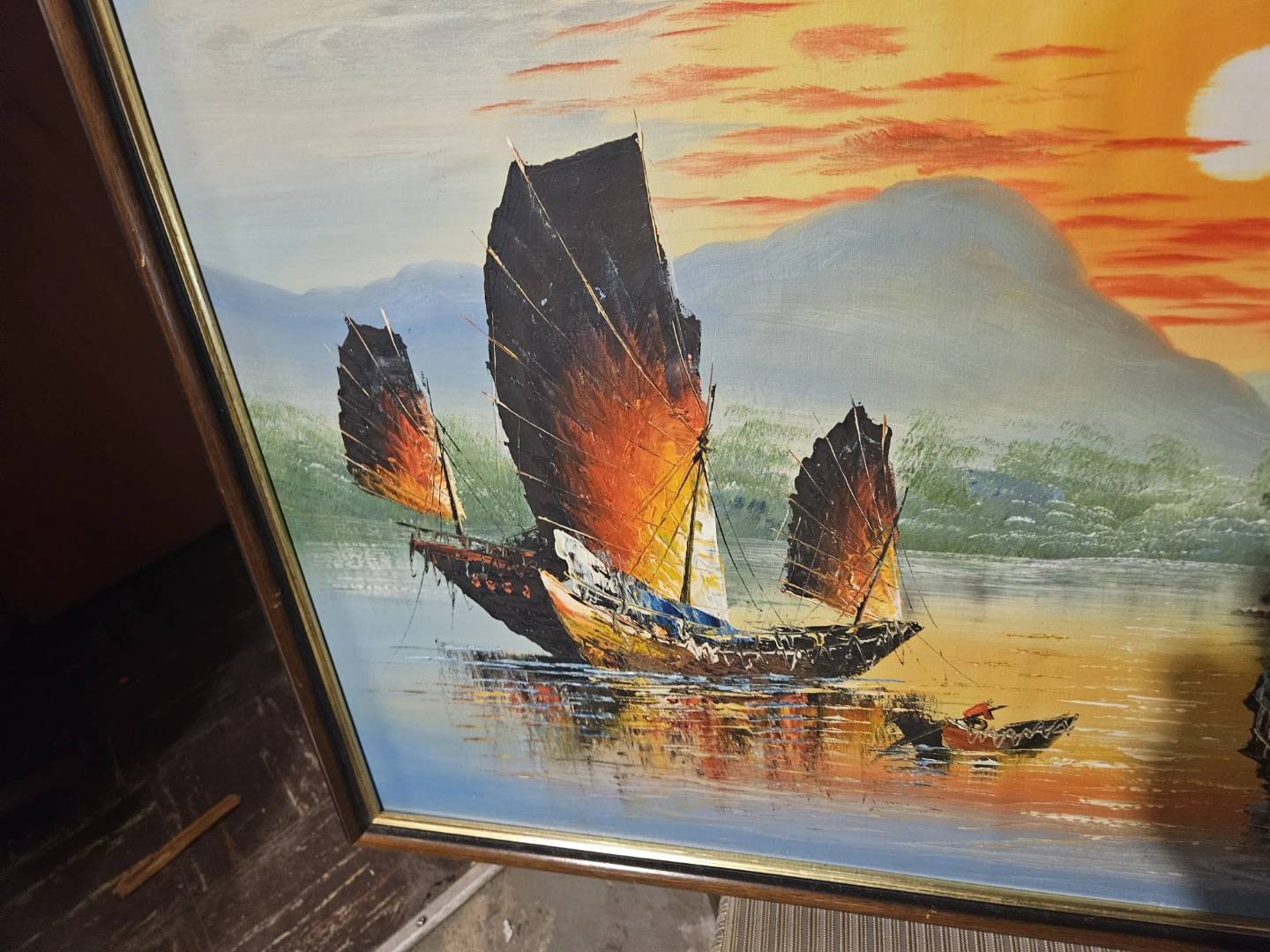 Framed Painting of Sailboats at Sunset - photo 3
