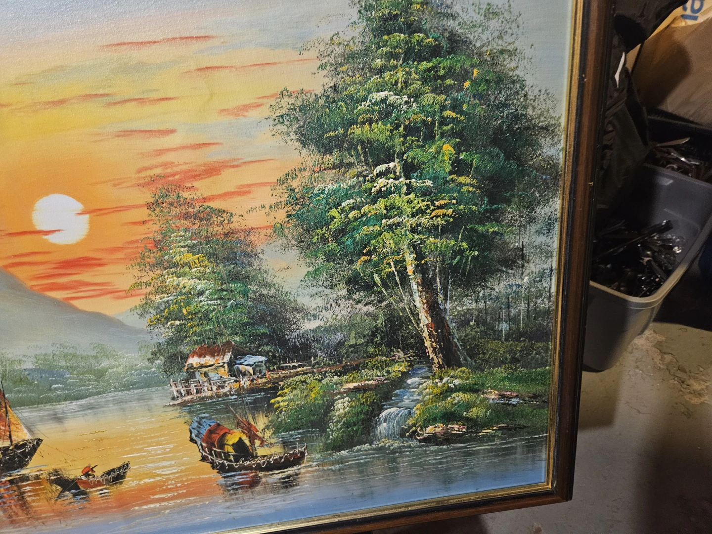 Framed Painting of Sailboats at Sunset - photo 4