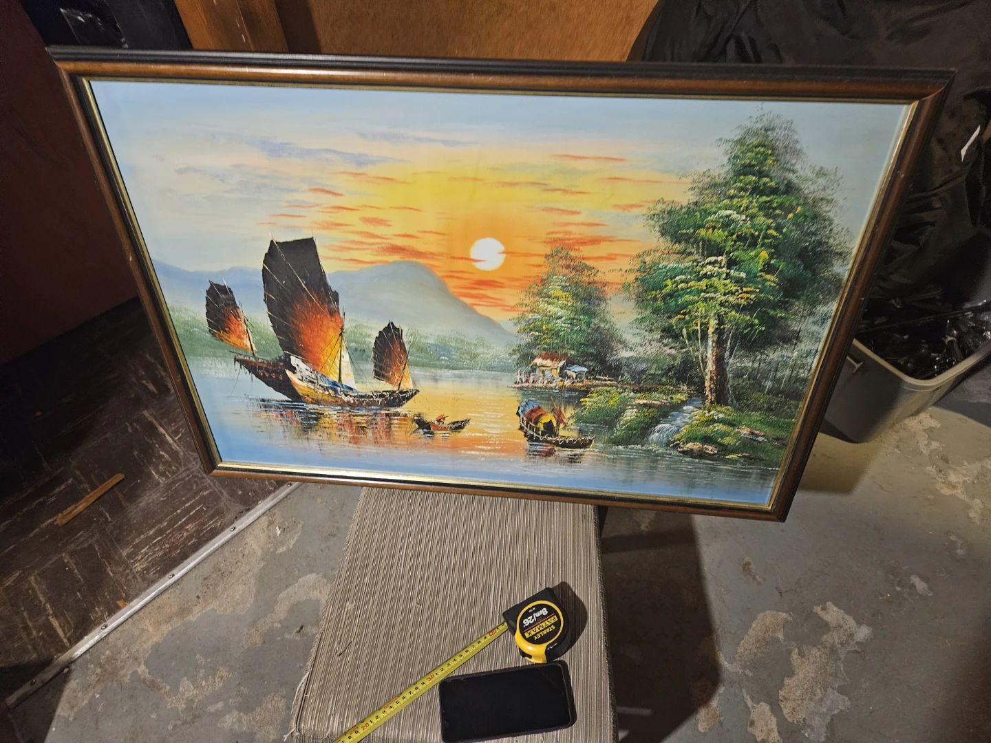 Framed Painting of Sailboats at Sunset - photo 5