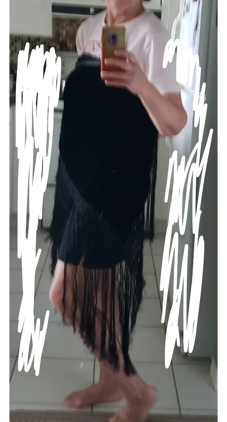 Vintage Black Velvet Shawl with Fringe - photo 5