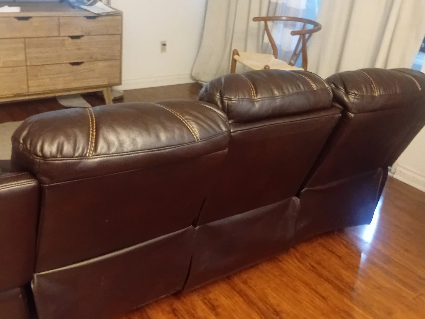 Brown Leather Reclining Sofa - photo 5