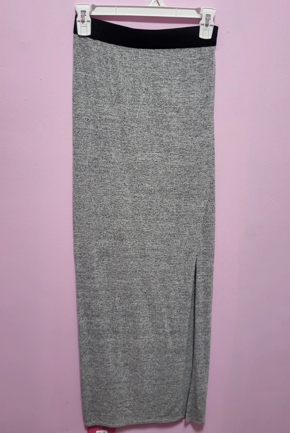 Grey Knit Midi Skirt with Slit - XS