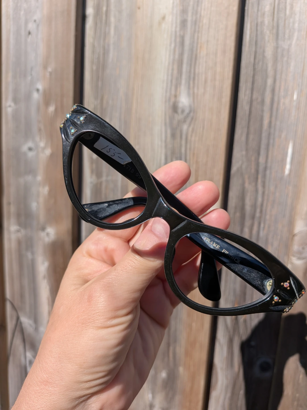 Vintage 50's Black Cat Eye Glasses Frame w Rhinestones