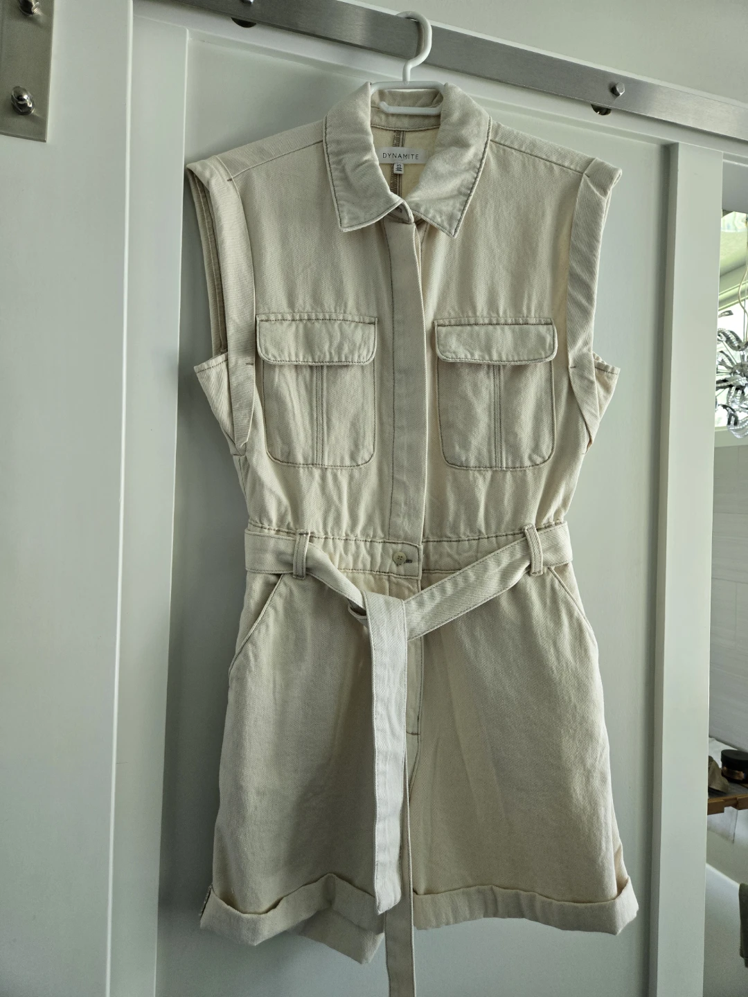 Dynamite Beige Sleeveless Utility Romper
