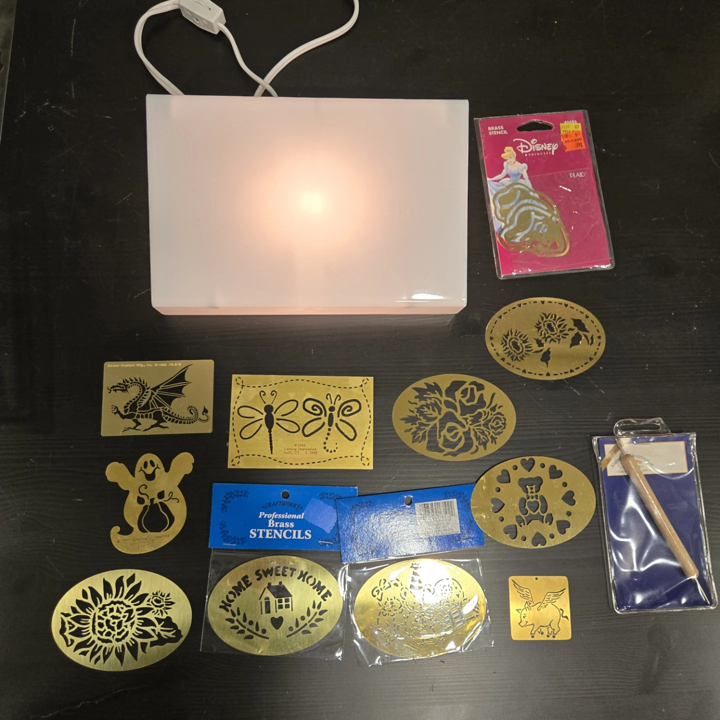 Light table with Brass Stencils