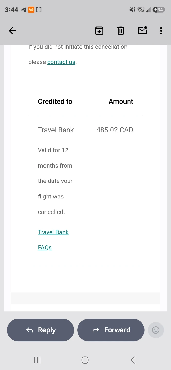 Travel Bank Credit - $485.02 CAD