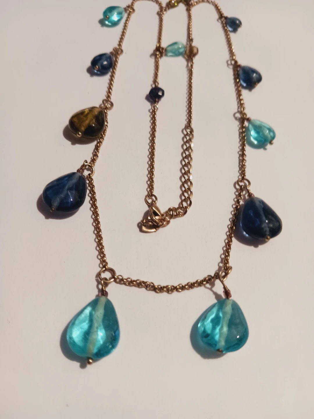 Gold-tone Necklace with Blue & Teal Beads - photo 2