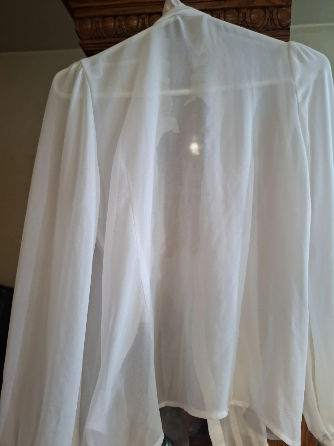 ⚽Women's White Sheer Blouse with Lace Ruffle Details