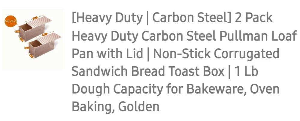 Set of 2 Heavy duty Pullman baking pans.