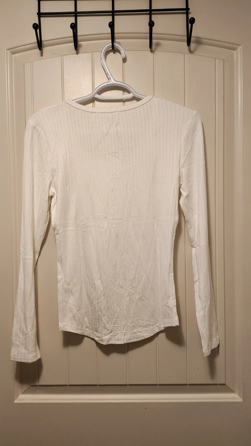 DAZEVT White Ribbed Long Sleeve Button-Up Top - photo 3