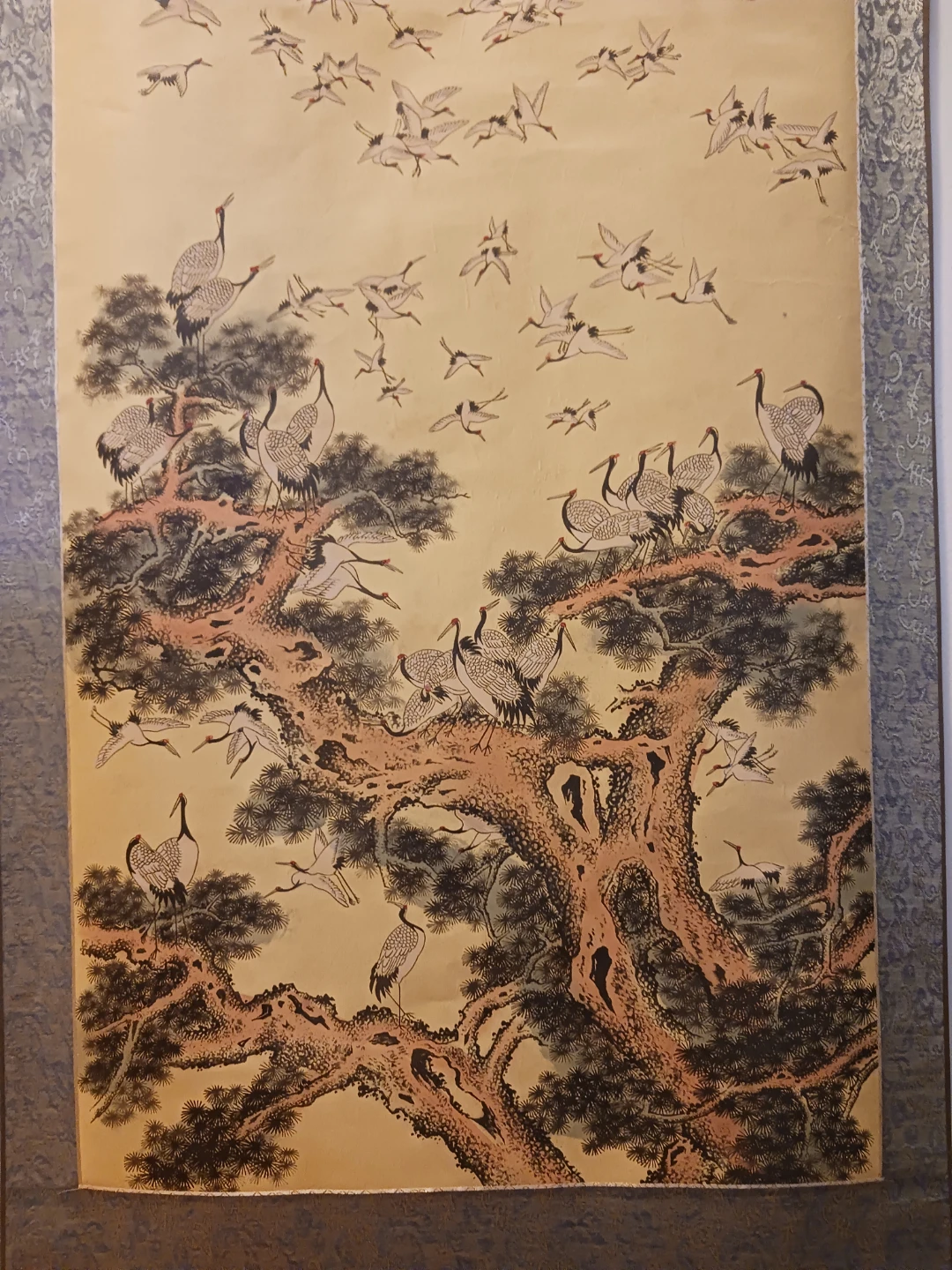 Antique Scroll Painting of Cranes and Pine Tree - photo 2