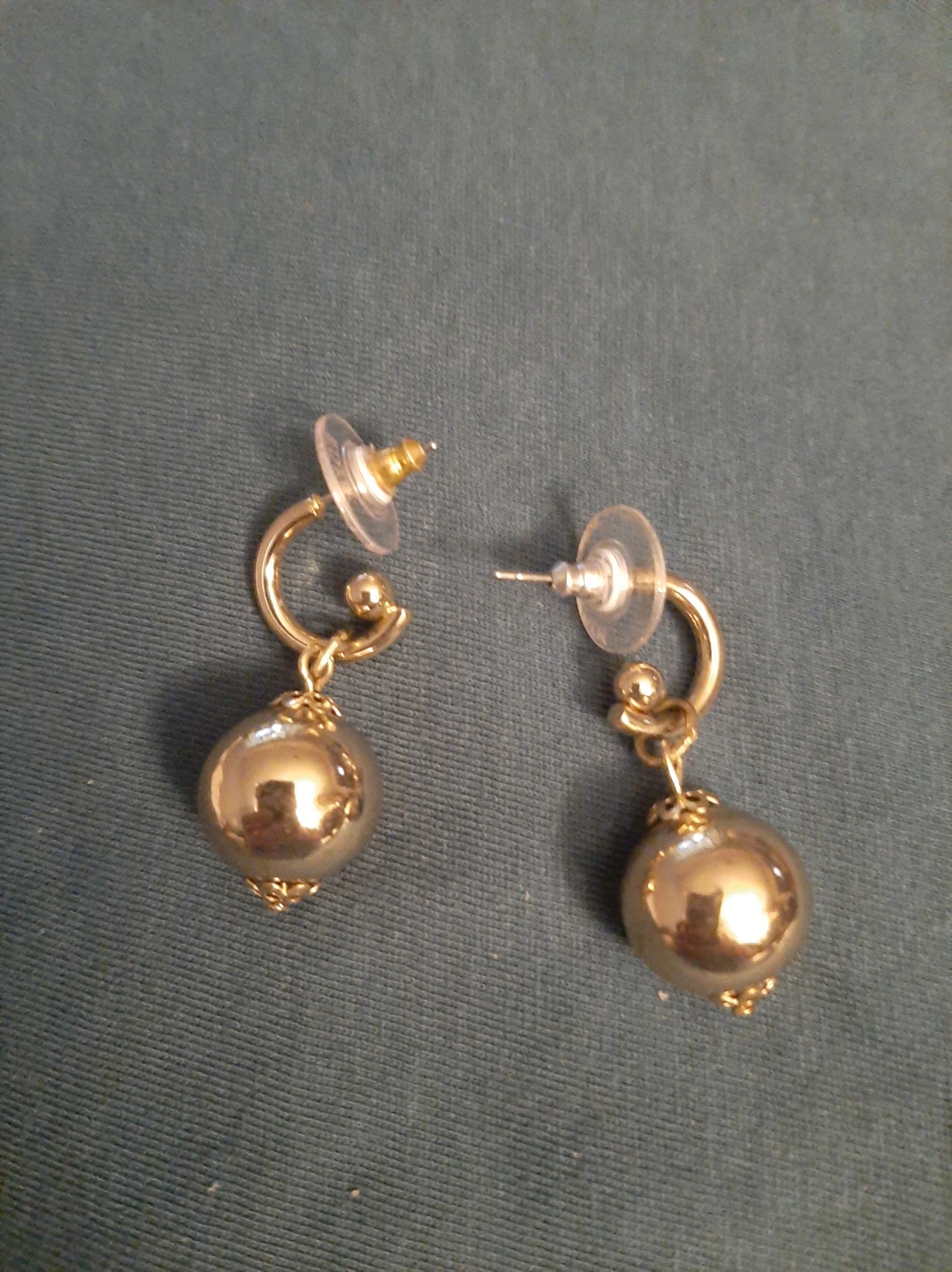 Gold Tone Ball Drop Hoop Earrings