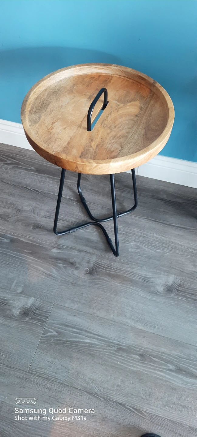Set of 2 Round Wooden Side Tables with Metal Legs - photo 2