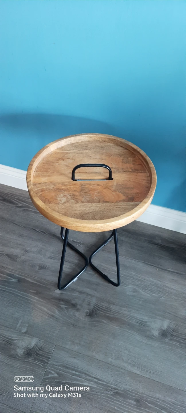 Set of 2 Round Wooden Side Tables with Metal Legs - photo 3