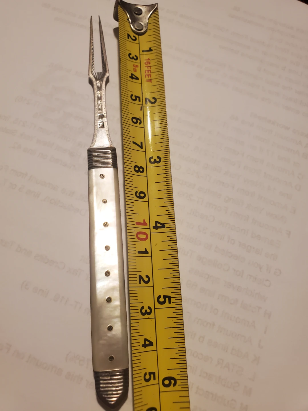 STERLING SILVER  Antique Mother of Pearl Carving Fork - photo 4