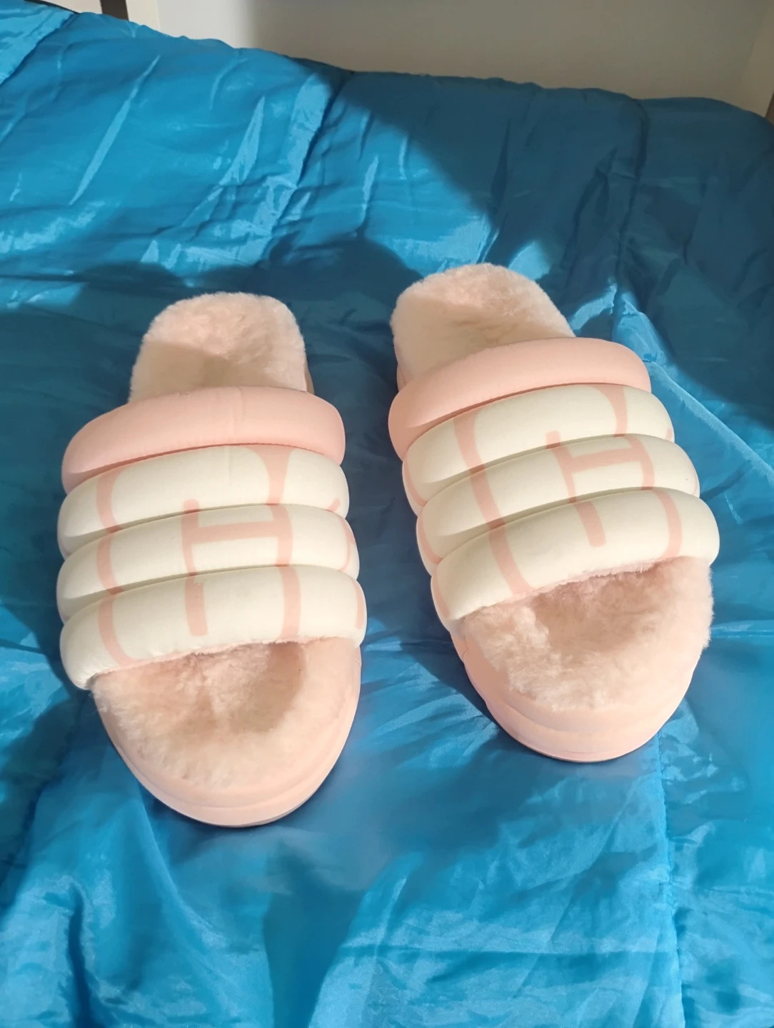 UGG Pink Fluffy Slides Slippers