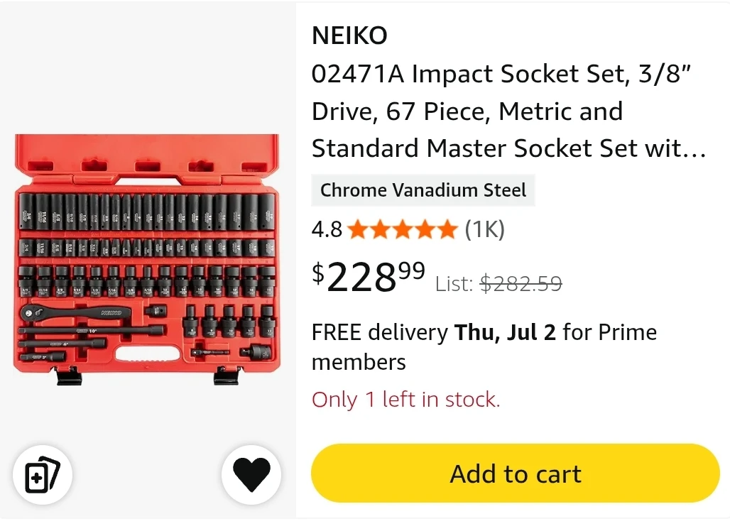 Neiko 3/8" Drive Impact Socket Set