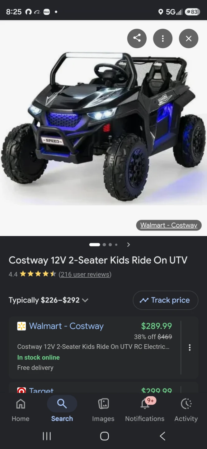 Costway 12V 2-Seater Kids Ride On UTV